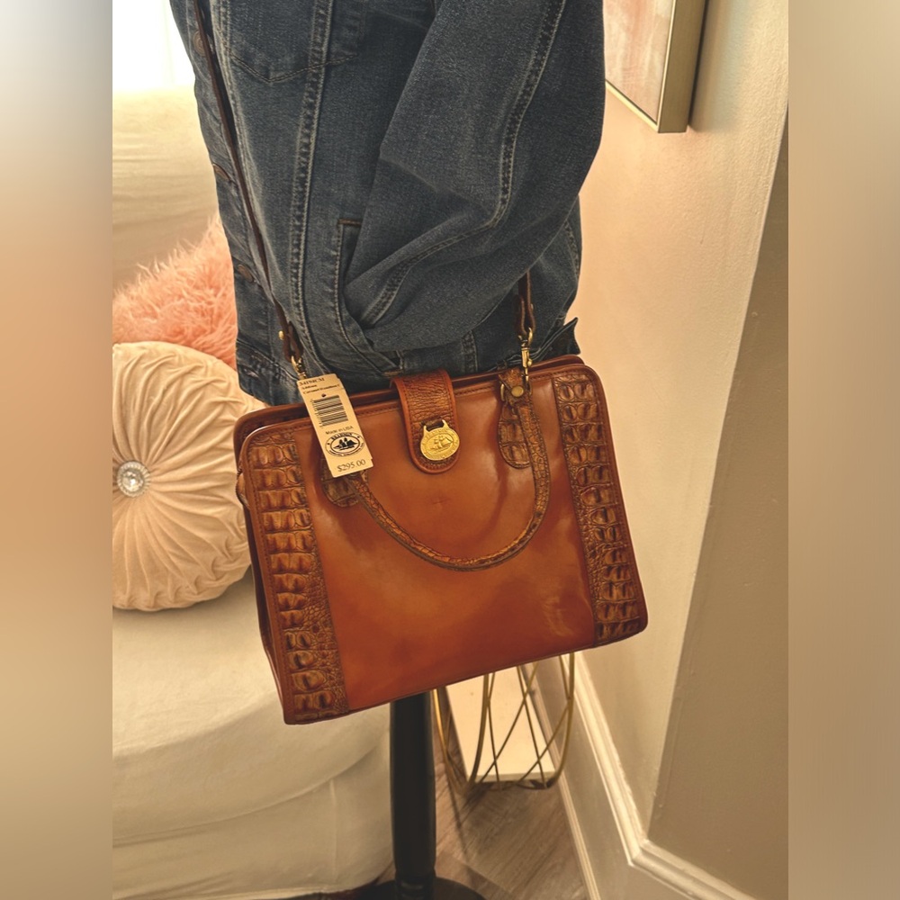 NWT VINTAGE Brahmin 2 Tone Addison Caramel Hamilton Satchel with Croc 🐊 Leather